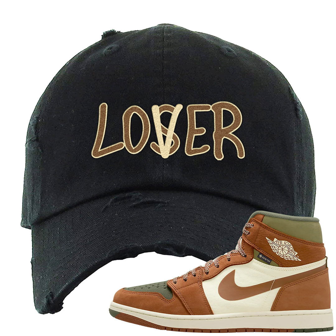 Brown Olive 1s Distressed Dad Hat | Lover, Black