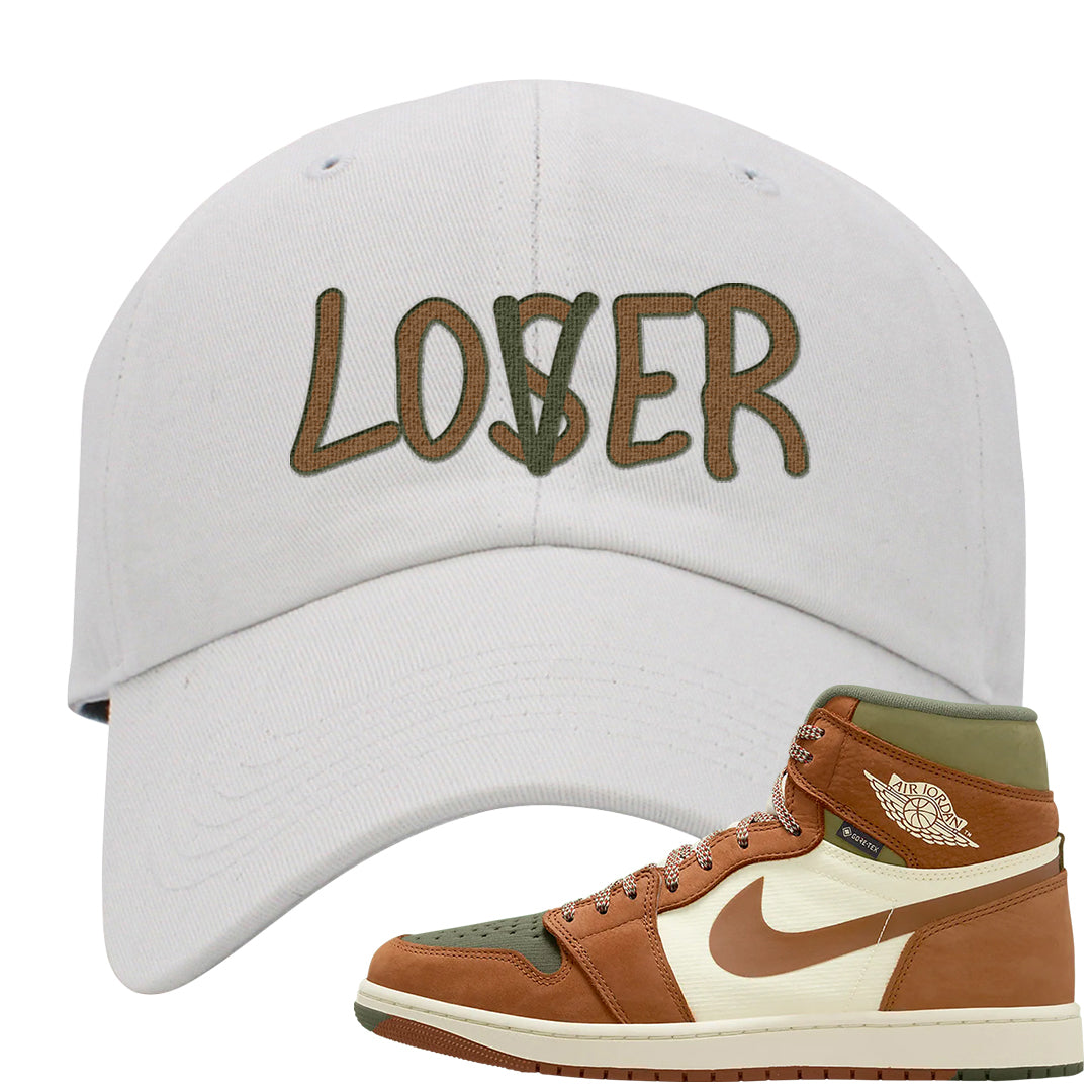 Brown Olive 1s Dad Hat | Lover, White