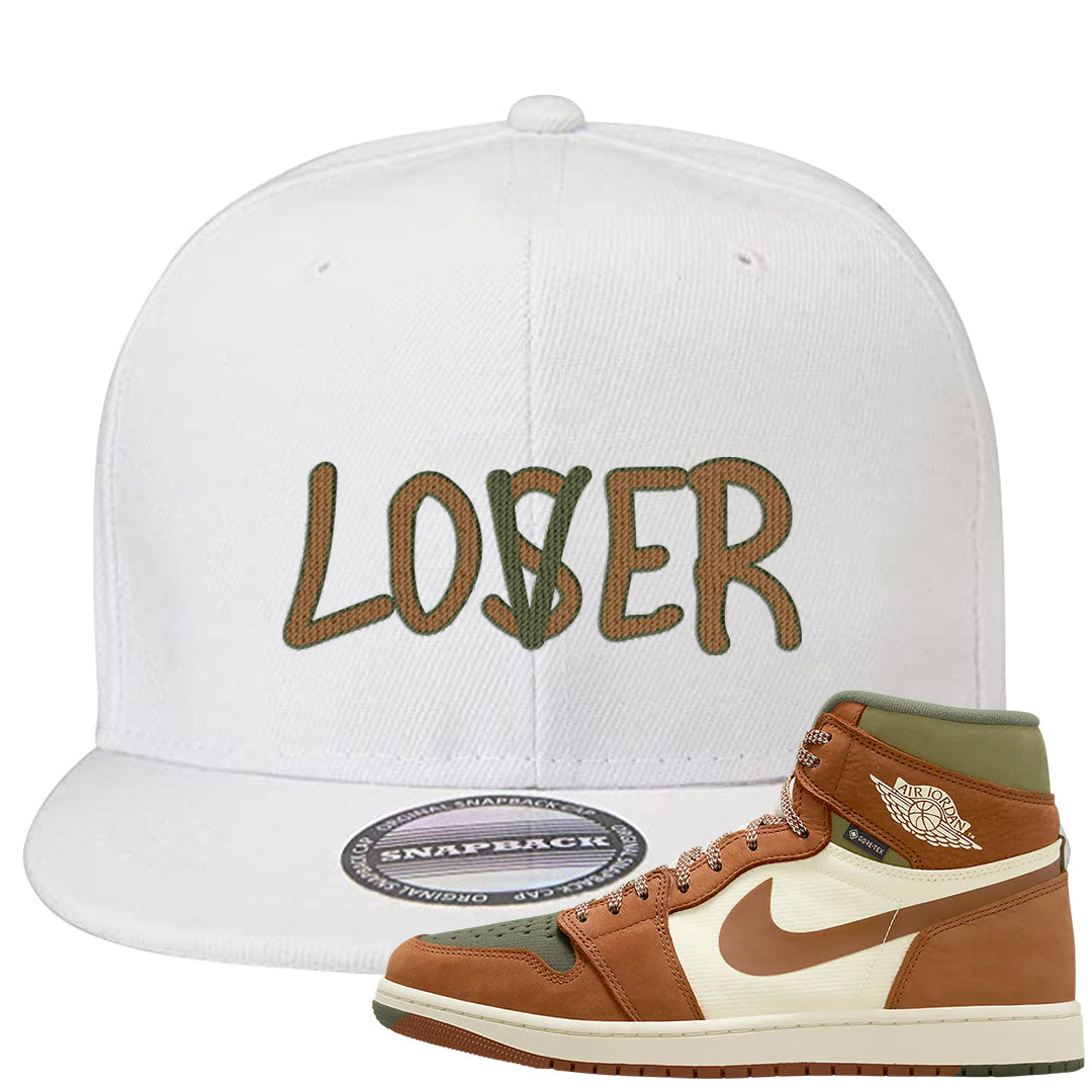 Brown Olive 1s Snapback Hat | Lover, White