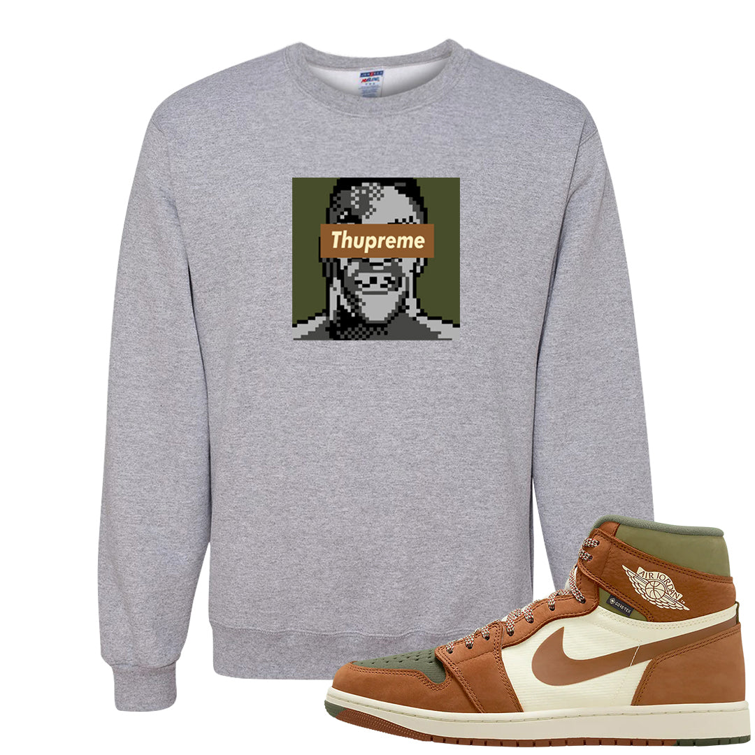 Brown Olive 1s Crewneck Sweatshirt | Thupreme, Ash