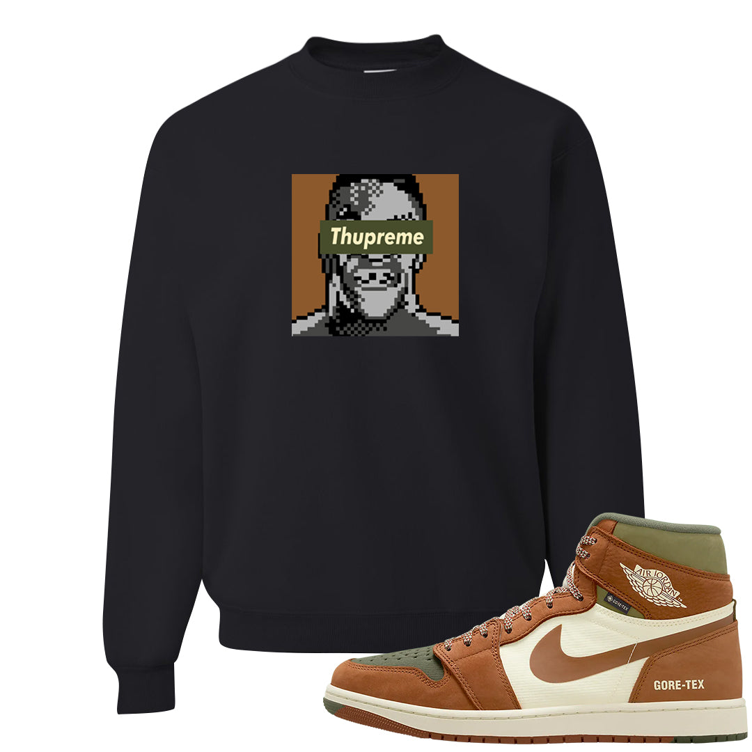 Brown Olive 1s Crewneck Sweatshirt | Thupreme, Black