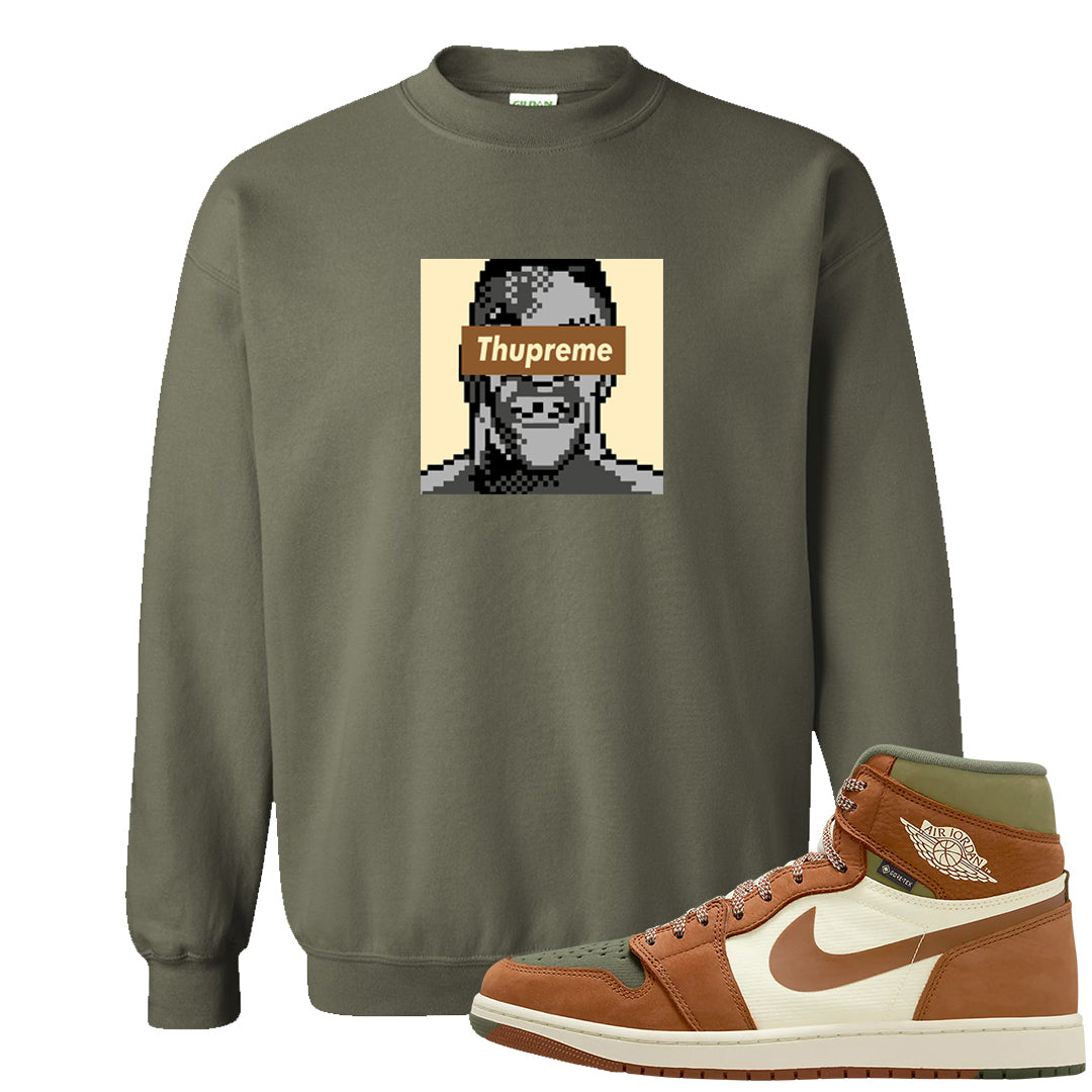 Brown Olive 1s Crewneck Sweatshirt | Thupreme, Military Green