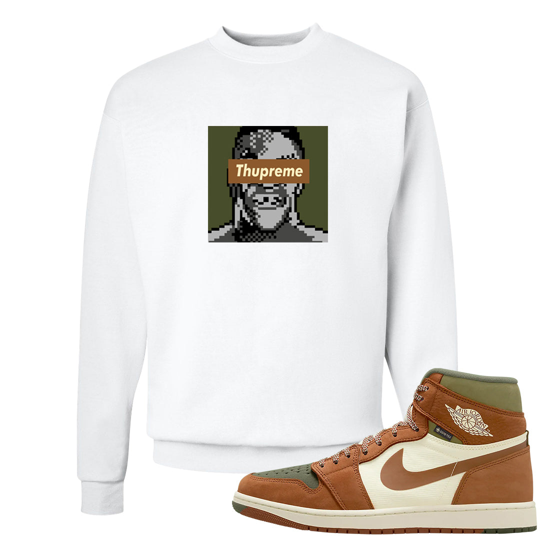 Brown Olive 1s Crewneck Sweatshirt | Thupreme, White