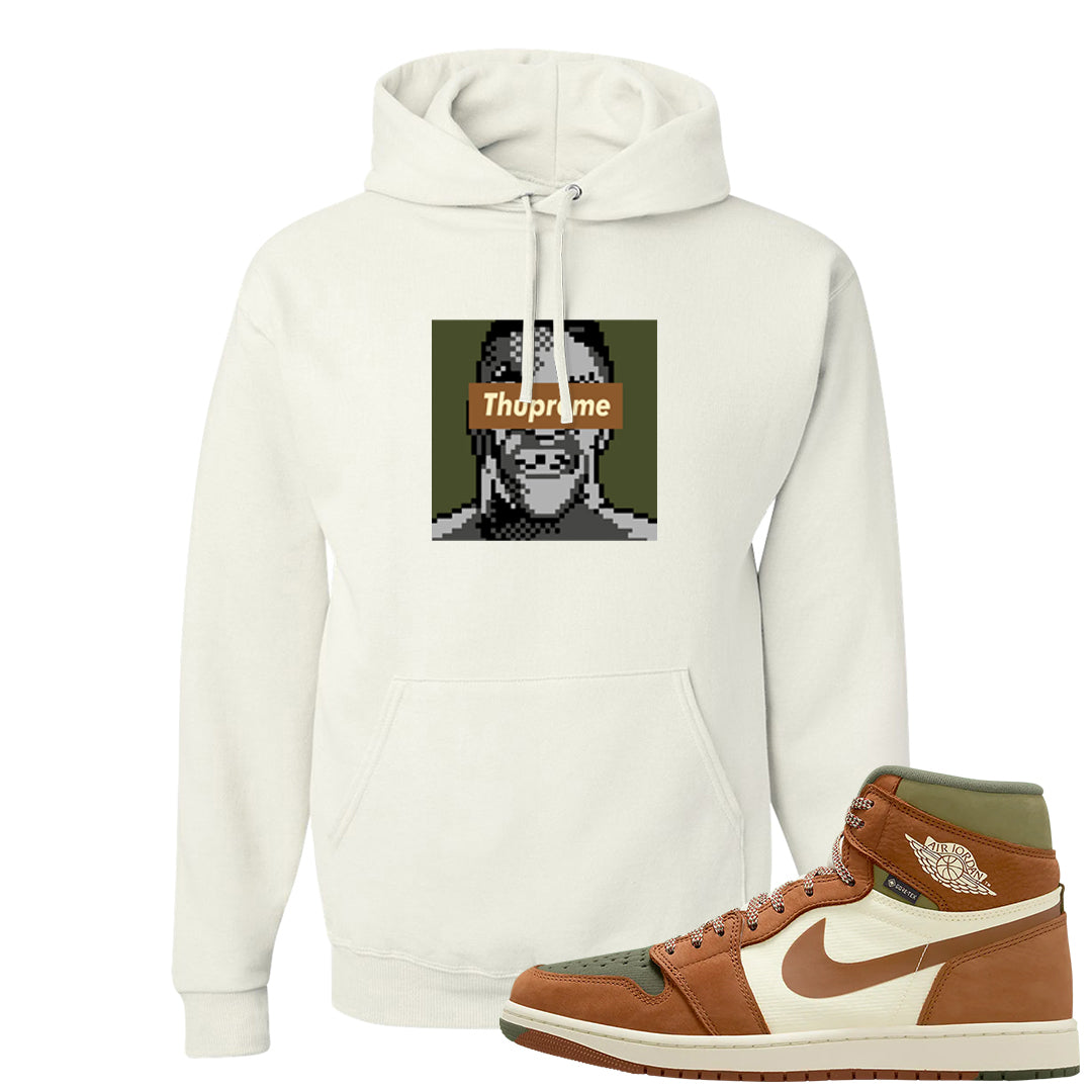 Brown Olive 1s Hoodie | Thupreme, White