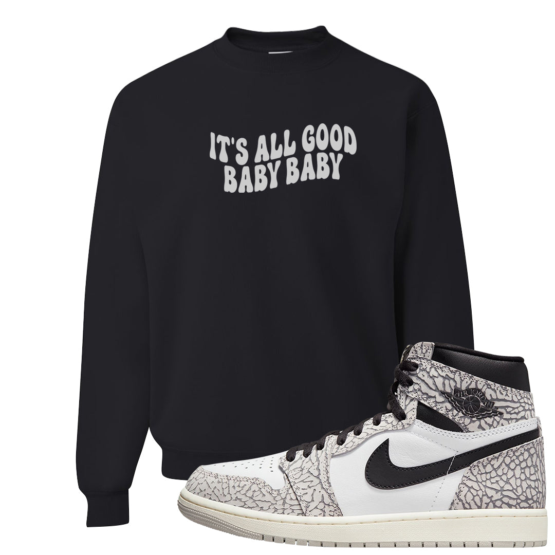 Elephant Print OG 1s Crewneck Sweatshirt | All Good Baby, Black