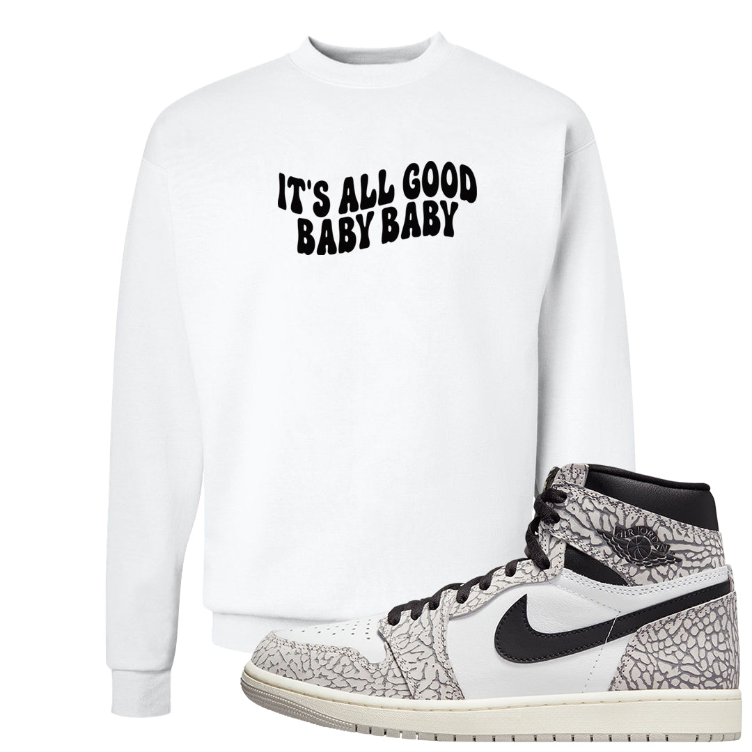 Elephant Print OG 1s Crewneck Sweatshirt | All Good Baby, White