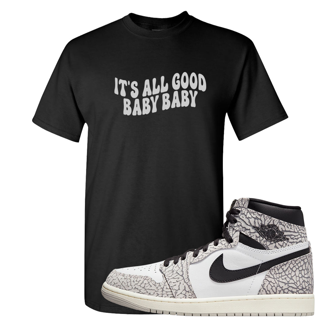 Elephant Print OG 1s T Shirt | All Good Baby, Black