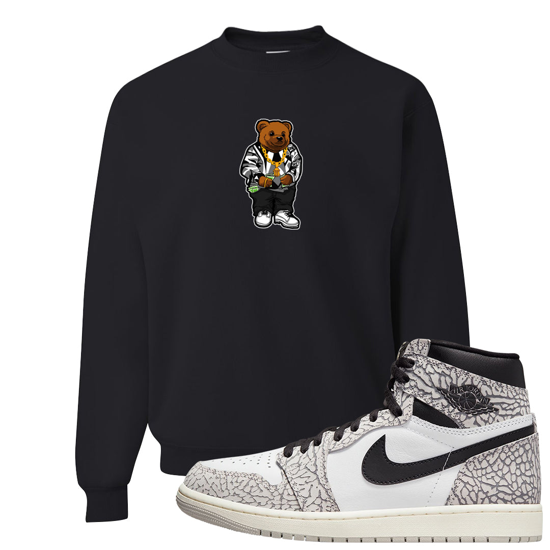 Elephant Print OG 1s Crewneck Sweatshirt | Sweater Bear, Black