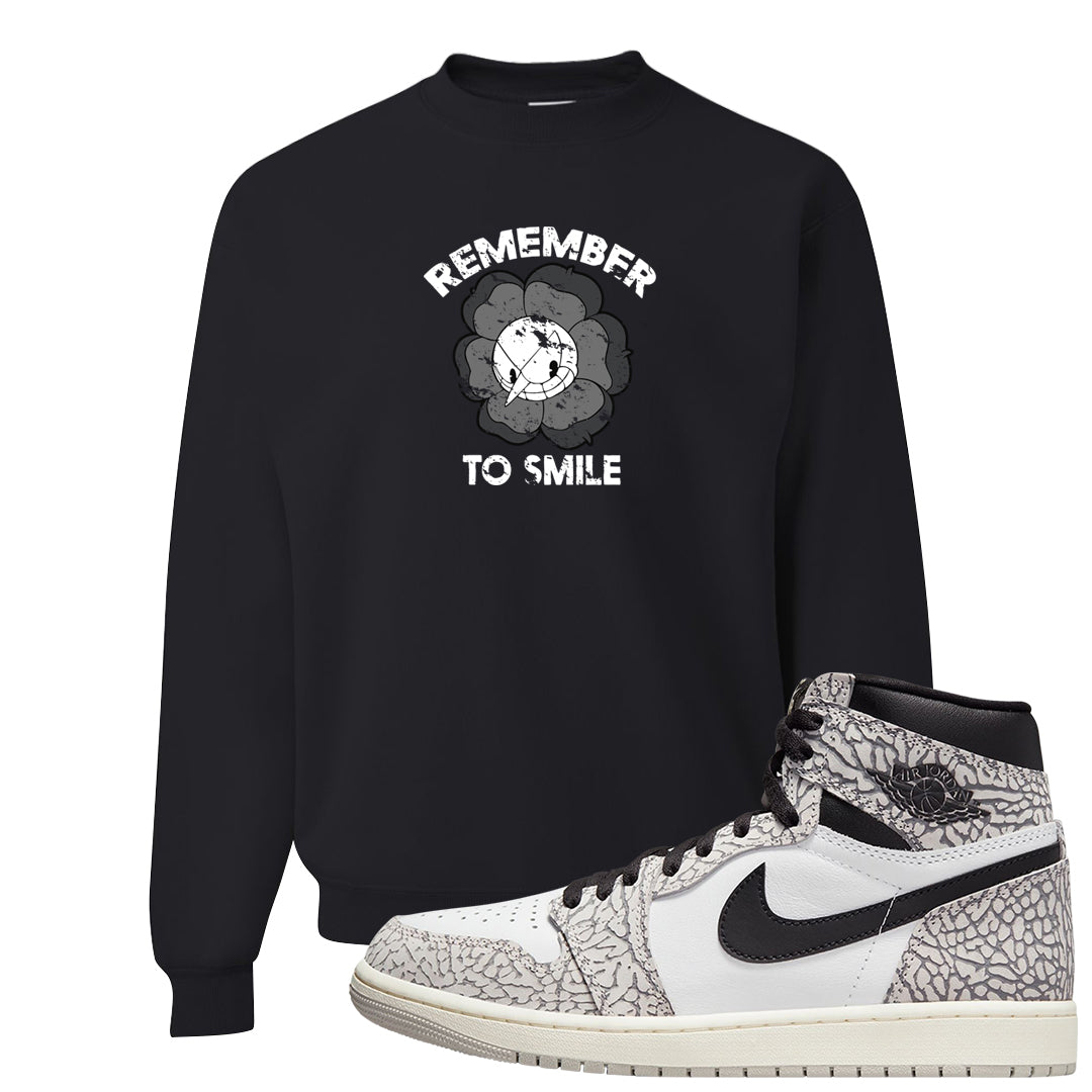 Elephant Print OG 1s Crewneck Sweatshirt | Remember To Smile, Black