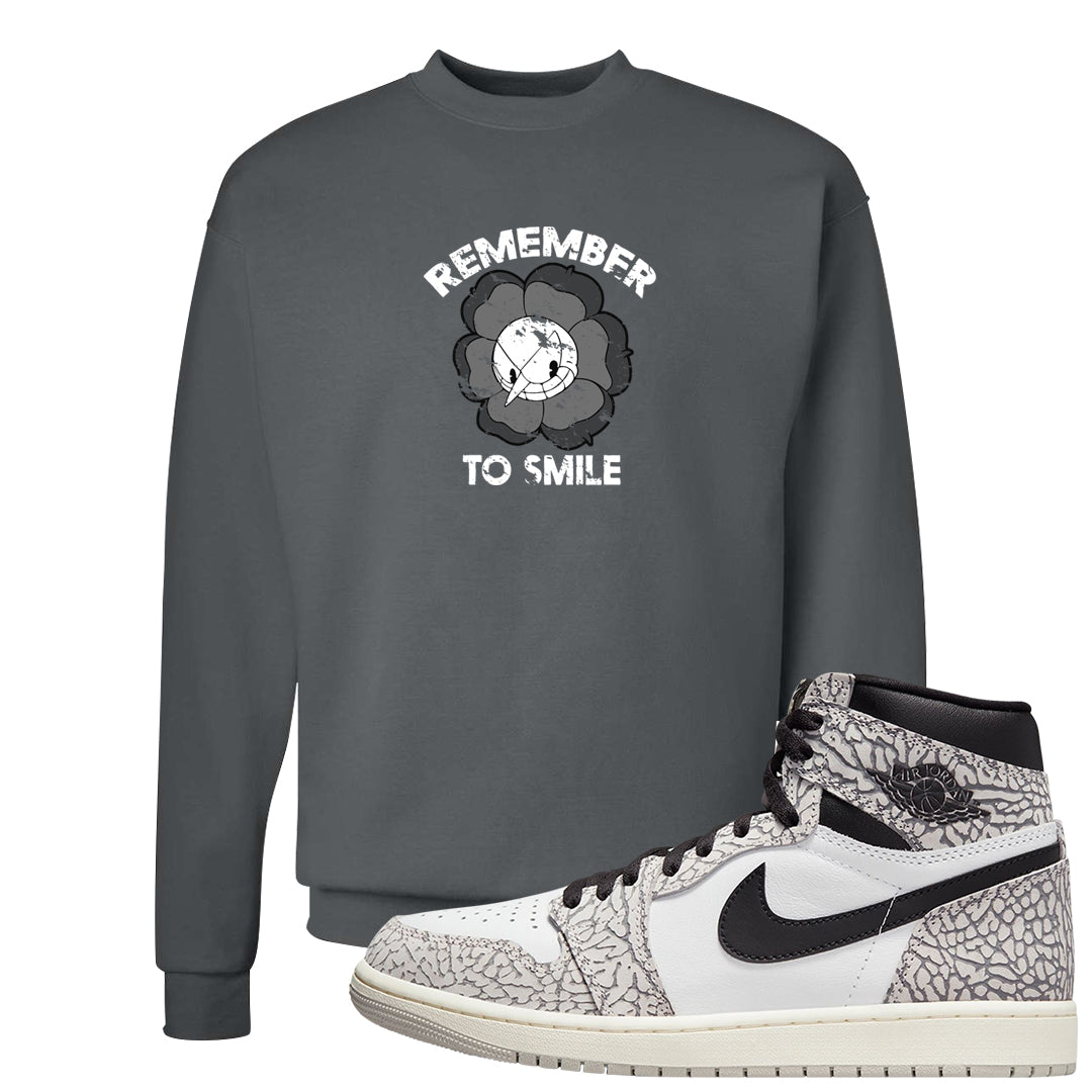 Elephant Print OG 1s Crewneck Sweatshirt | Remember To Smile, Smoke Grey