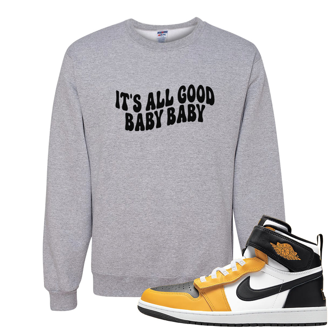 Flyease Yellow Ochre 1s Crewneck Sweatshirt | All Good Baby, Ash