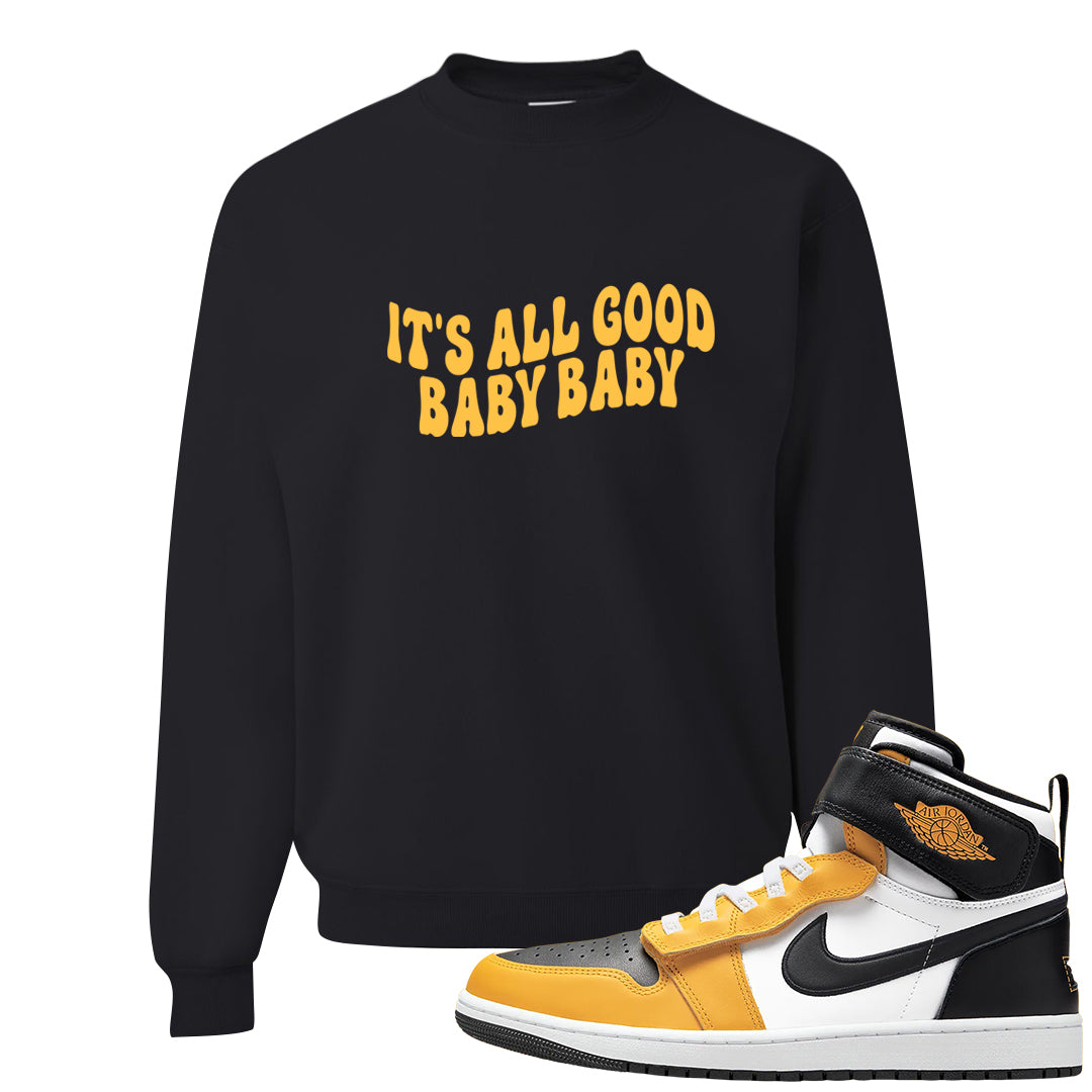Flyease Yellow Ochre 1s Crewneck Sweatshirt | All Good Baby, Black