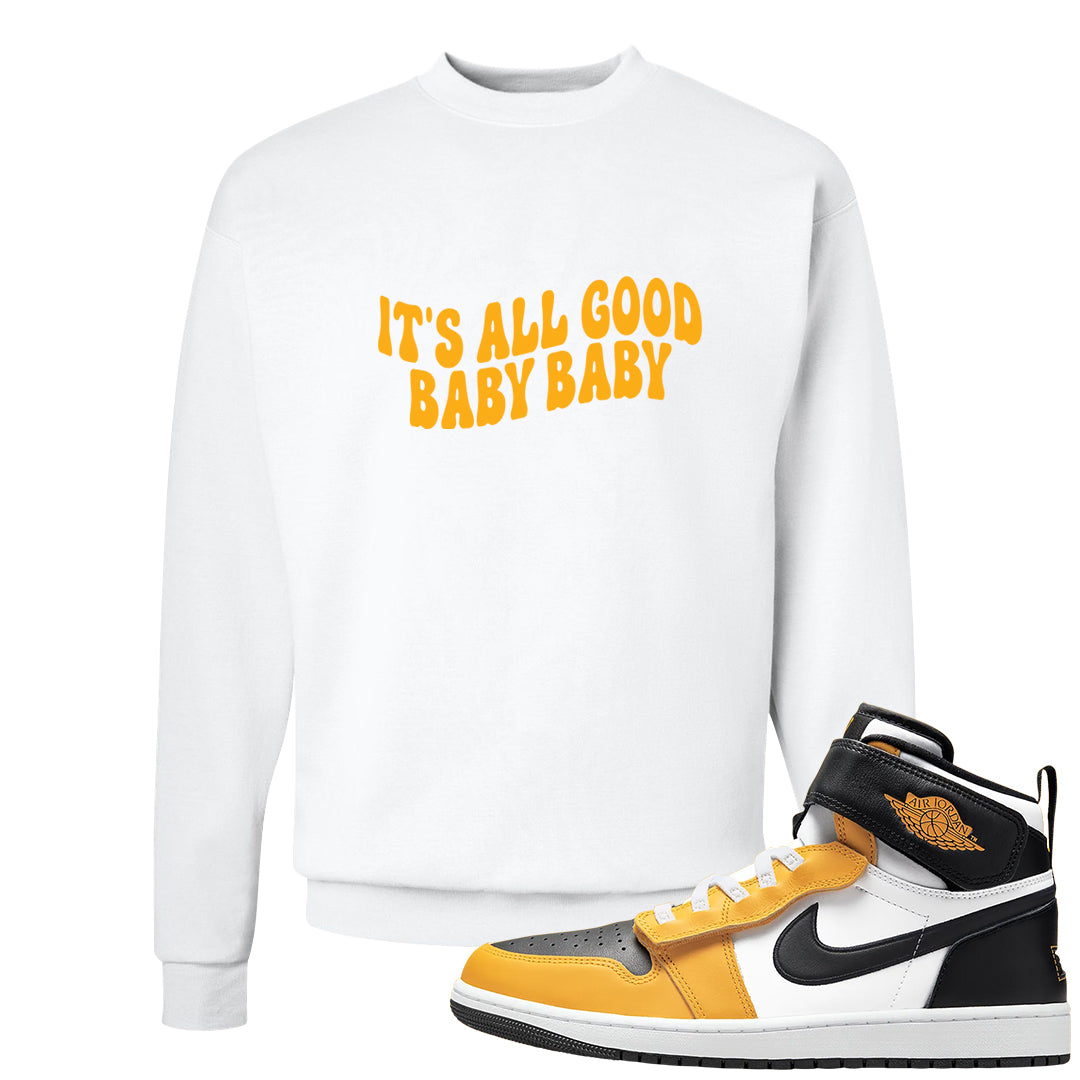 Flyease Yellow Ochre 1s Crewneck Sweatshirt | All Good Baby, White
