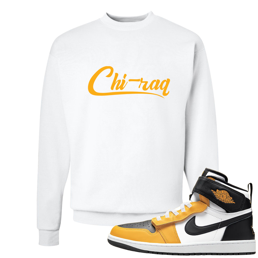 Flyease Yellow Ochre 1s Crewneck Sweatshirt | Chiraq, White