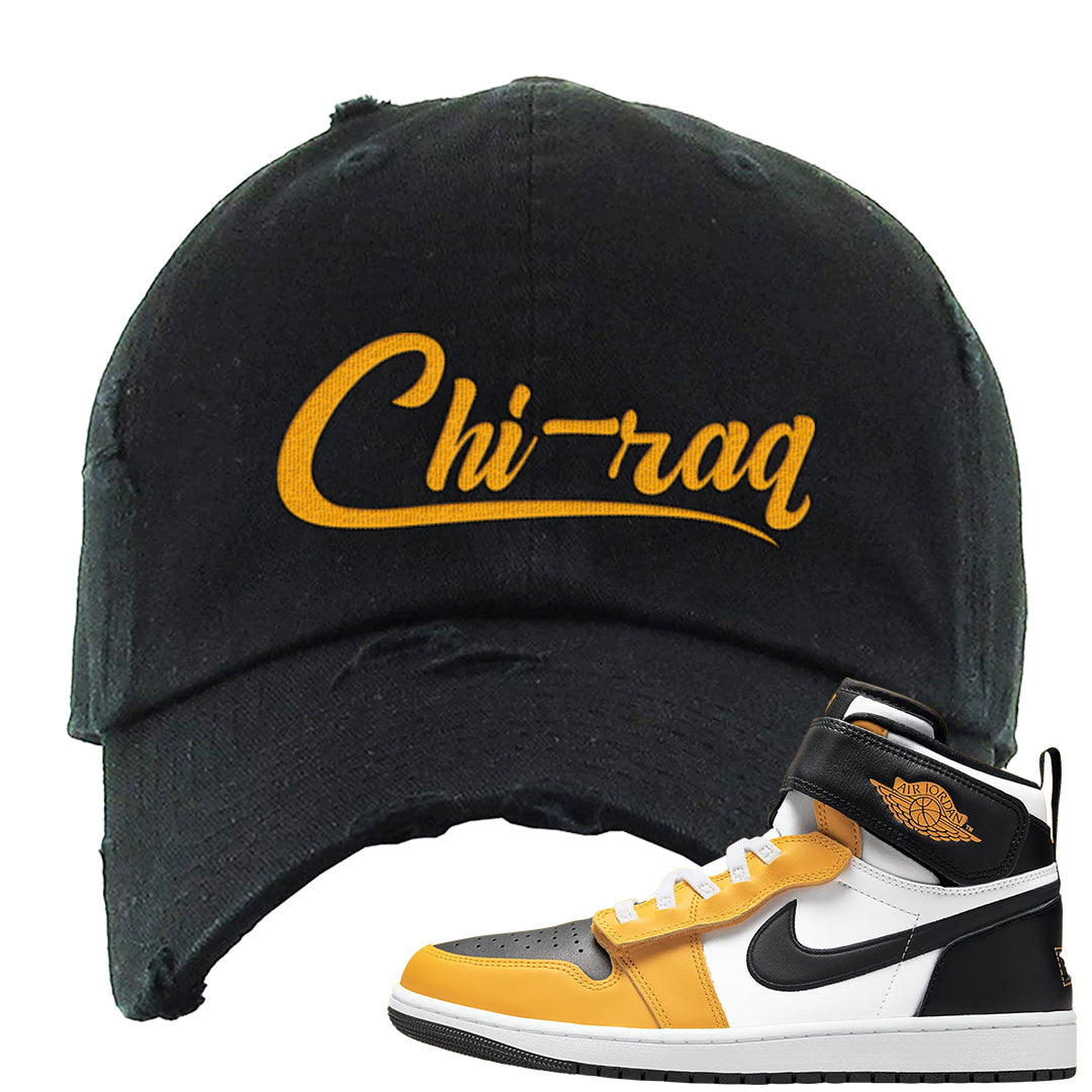 Flyease Yellow Ochre 1s Distressed Dad Hat | Chiraq, Black