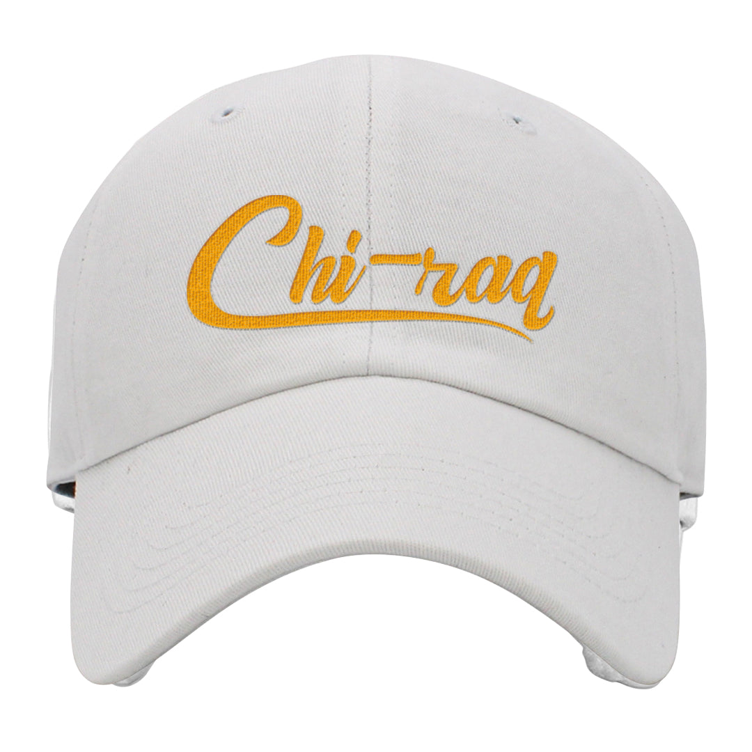 Flyease Yellow Ochre 1s Distressed Dad Hat | Chiraq, White
