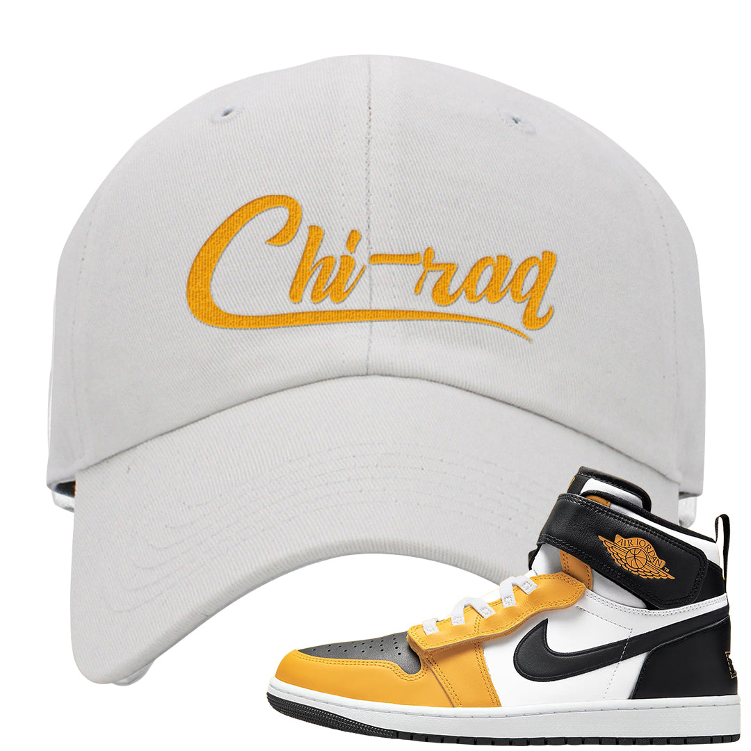 Flyease Yellow Ochre 1s Distressed Dad Hat | Chiraq, White