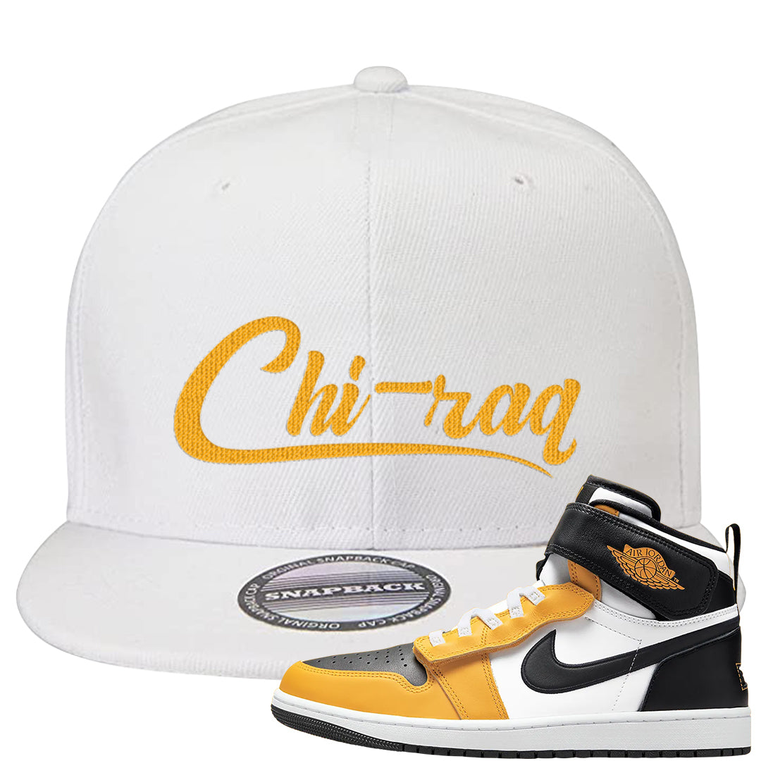 Flyease Yellow Ochre 1s Snapback Hat | Chiraq, White