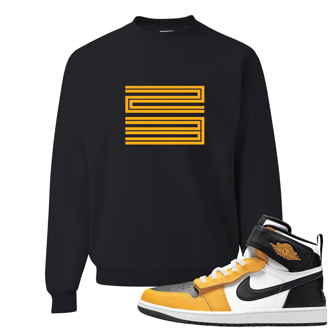 Flyease Yellow Ochre 1s Crewneck Sweatshirt | Double Line 23, Black