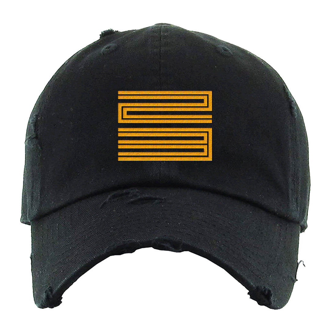 Flyease Yellow Ochre 1s Distressed Dad Hat | Double Line 23, Black