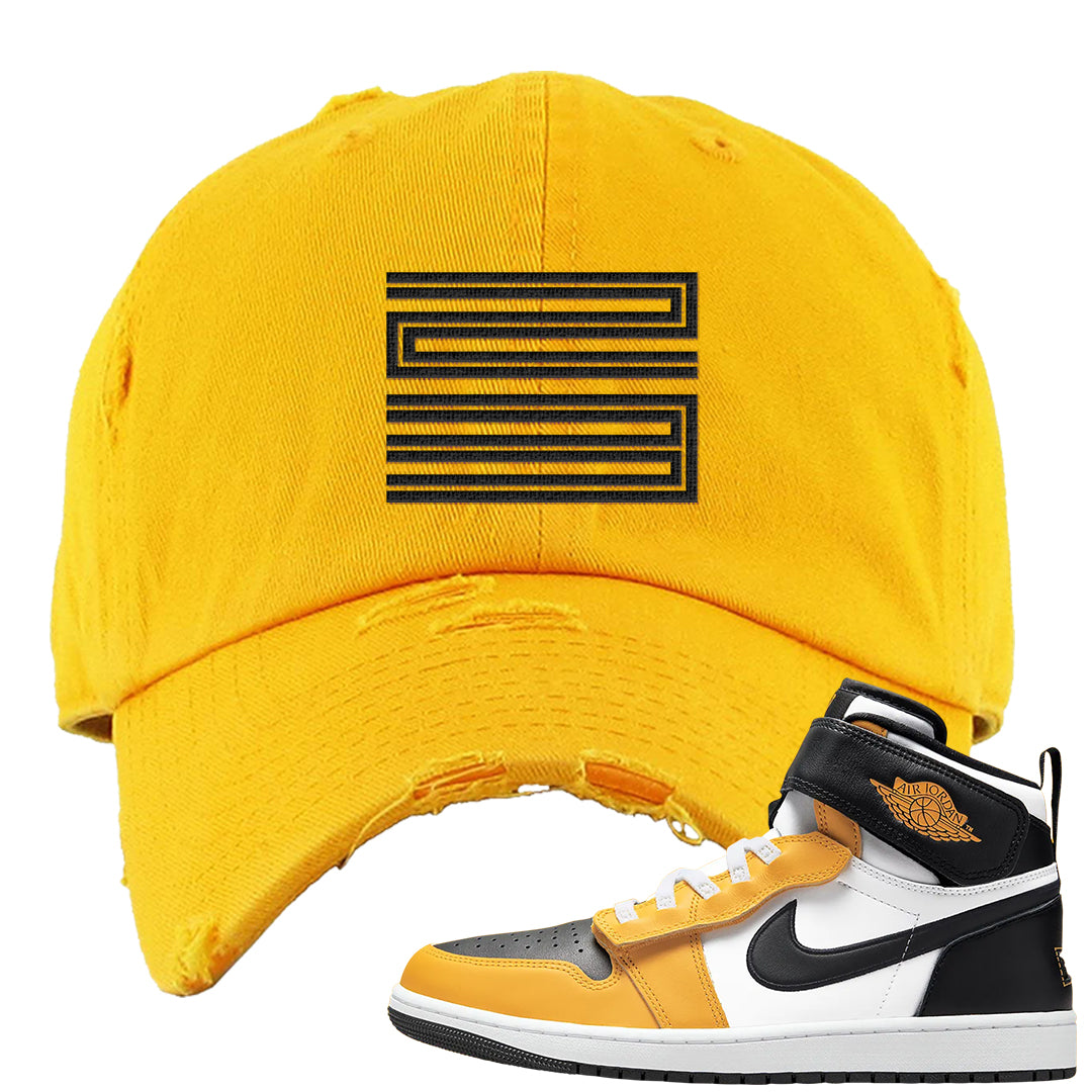 Flyease Yellow Ochre 1s Distressed Dad Hat | Double Line 23, Gold
