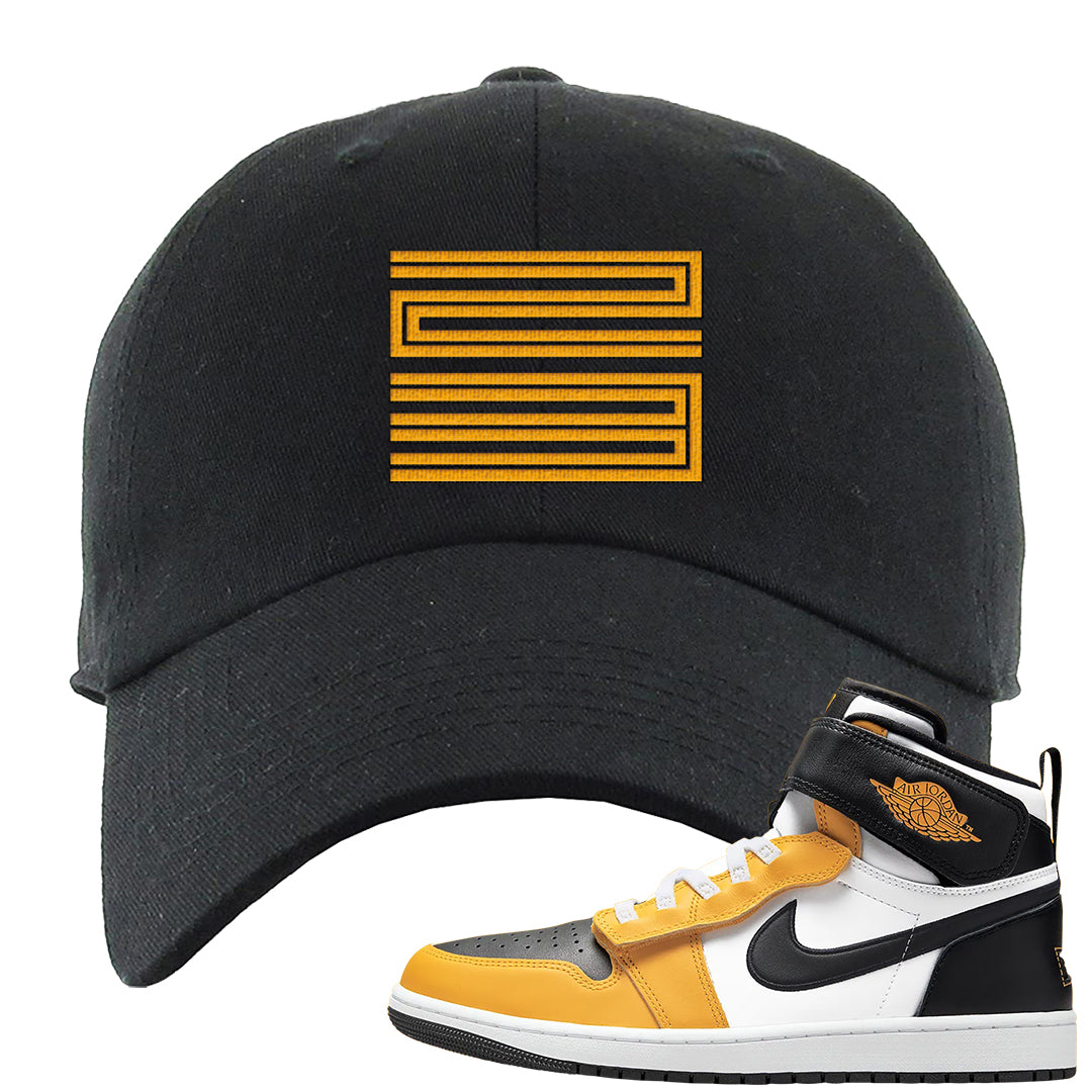 Flyease Yellow Ochre 1s Dad Hat | Double Line 23, Black