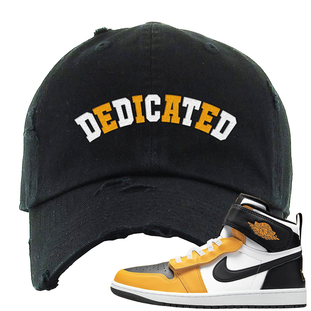 Flyease Yellow Ochre 1s Distressed Dad Hat | Dedicated, Black