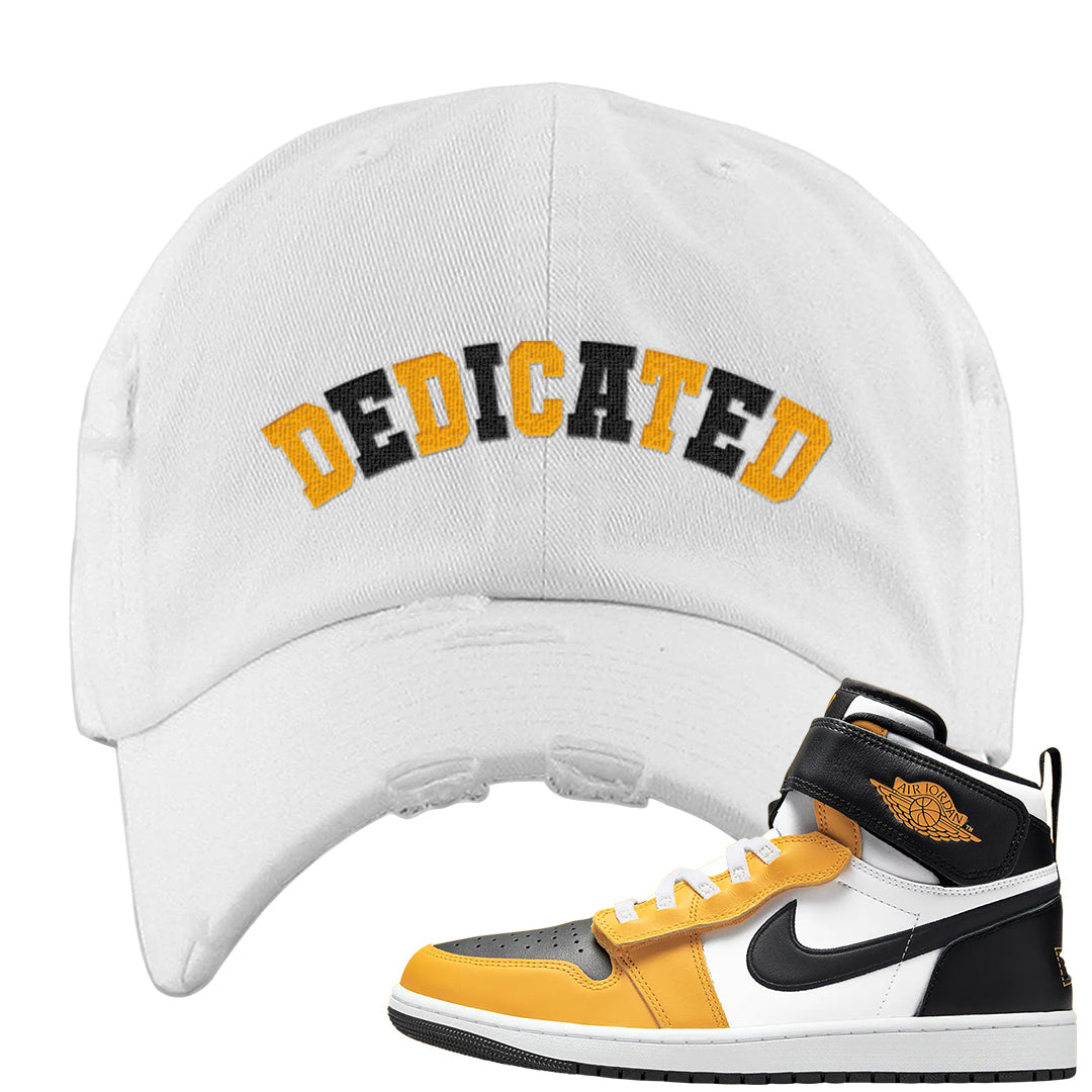 Flyease Yellow Ochre 1s Distressed Dad Hat | Dedicated, White