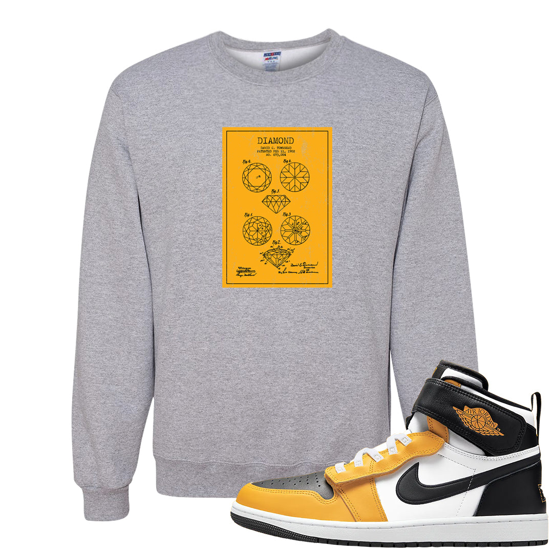 Flyease Yellow Ochre 1s Crewneck Sweatshirt | Diamond Patent Sketch, Ash