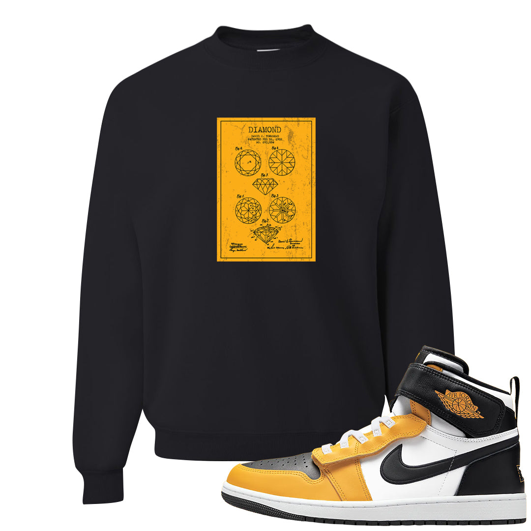 Flyease Yellow Ochre 1s Crewneck Sweatshirt | Diamond Patent Sketch, Black