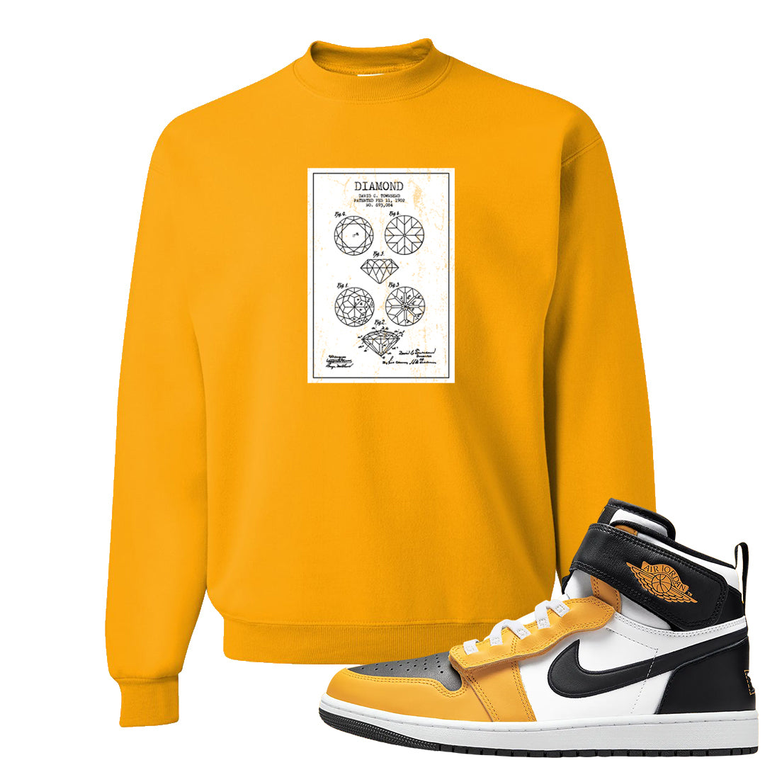 Flyease Yellow Ochre 1s Crewneck Sweatshirt | Diamond Patent Sketch, Gold