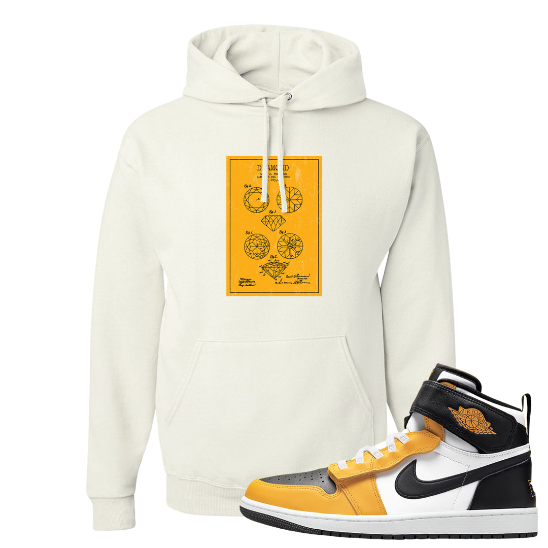 Flyease Yellow Ochre 1s Hoodie | Diamond Patent Sketch, White