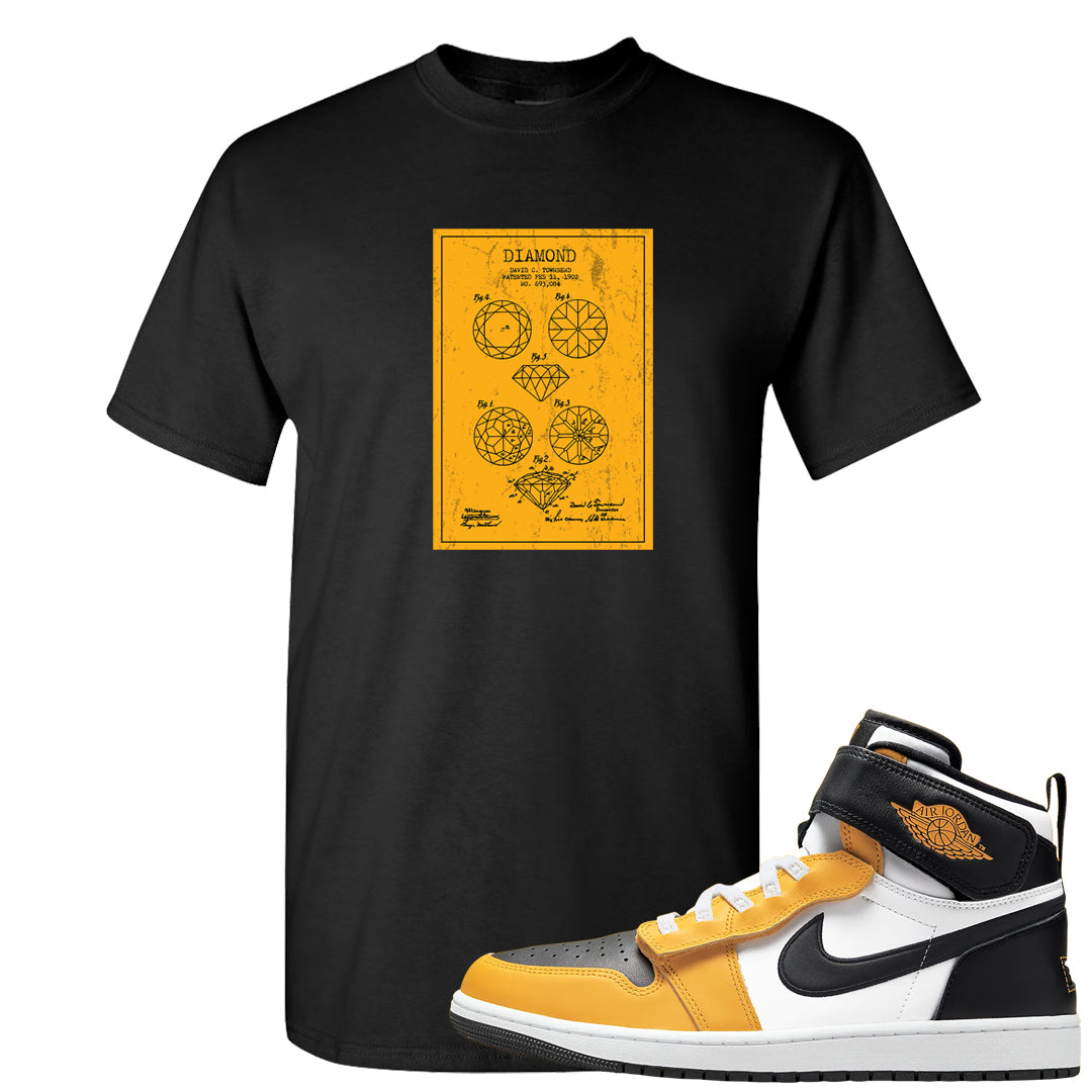 Flyease Yellow Ochre 1s T Shirt | Diamond Patent Sketch, Black