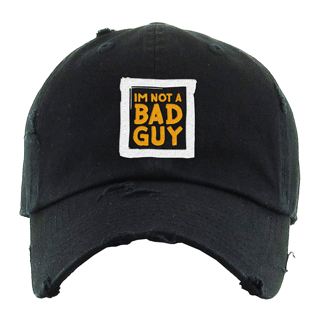 Flyease Yellow Ochre 1s Distressed Dad Hat | I'm Not A Bad Guy, Black