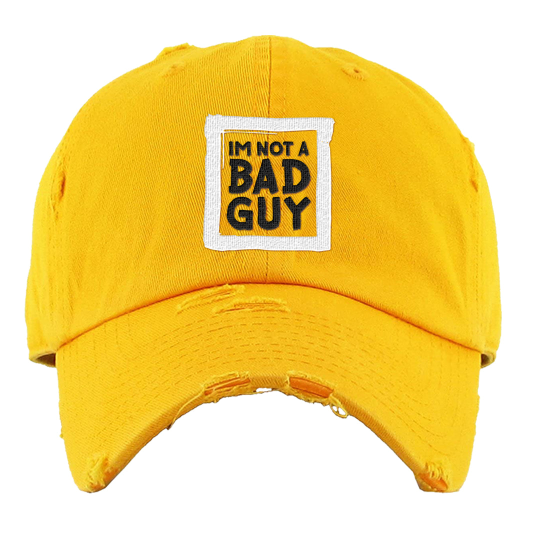Flyease Yellow Ochre 1s Distressed Dad Hat | I'm Not A Bad Guy, Gold