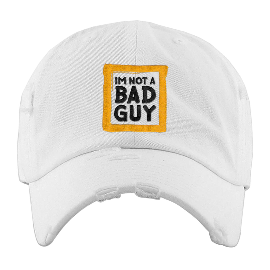 Flyease Yellow Ochre 1s Distressed Dad Hat | I'm Not A Bad Guy, White