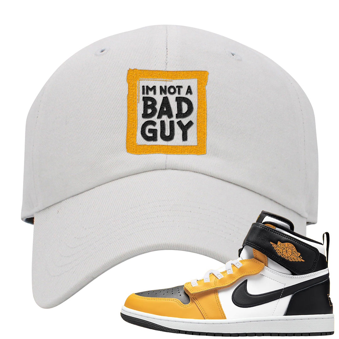 Flyease Yellow Ochre 1s Dad Hat | I'm Not A Bad Guy, White