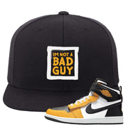 Flyease Yellow Ochre 1s Snapback Hat | I'm Not A Bad Guy, Black