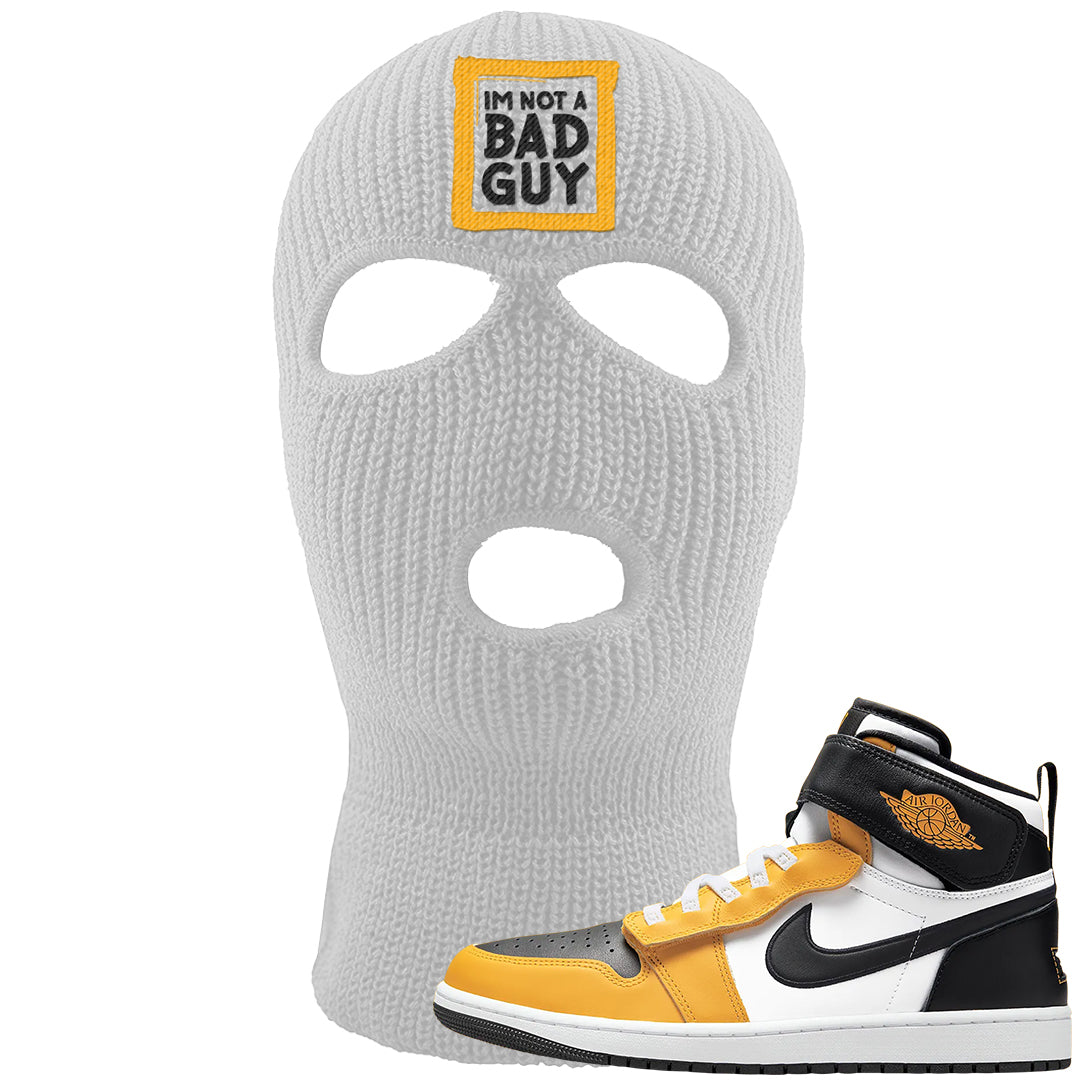 Flyease Yellow Ochre 1s Ski Mask | I'm Not A Bad Guy, White