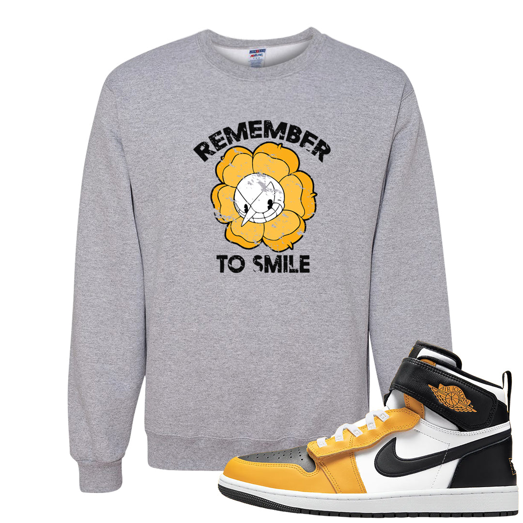 Flyease Yellow Ochre 1s Crewneck Sweatshirt | Remember To Smile, Ash