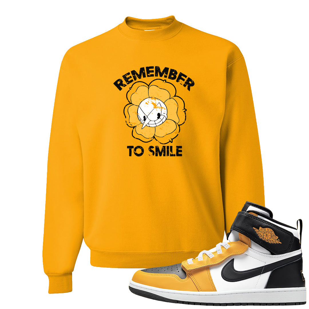 Flyease Yellow Ochre 1s Crewneck Sweatshirt | Remember To Smile, Gold