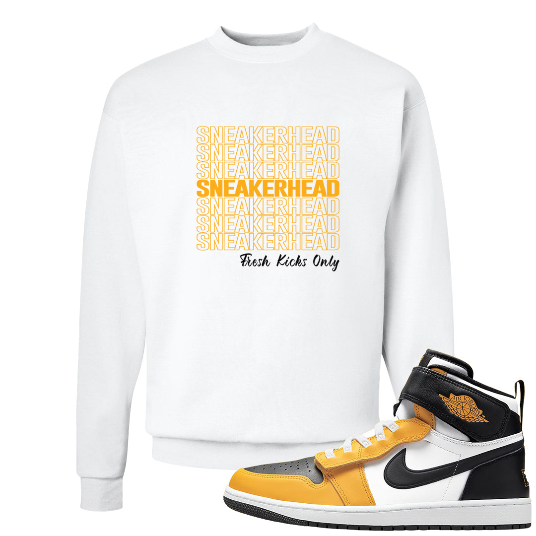 Flyease Yellow Ochre 1s Crewneck Sweatshirt | Thank You Sneakers, White