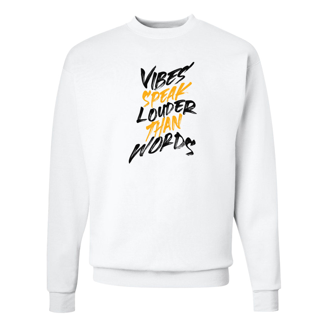 Flyease Yellow Ochre 1s Crewneck Sweatshirt | Vibes Speak Louder Than Words, White