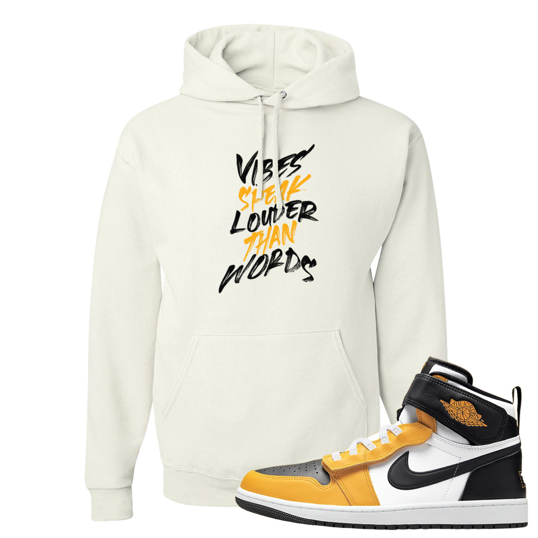 Flyease Yellow Ochre 1s Hoodie | Vibes Speak Louder Than Words, White