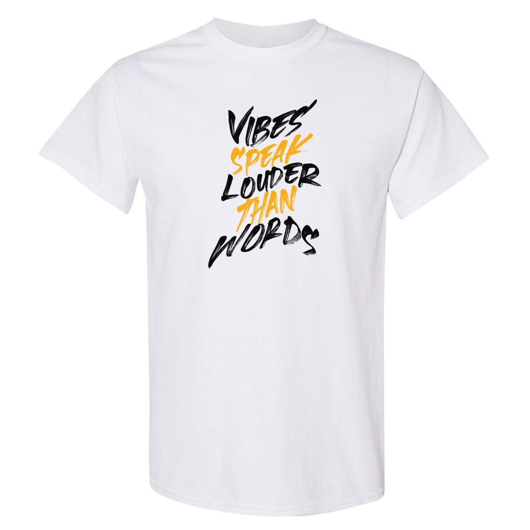 Flyease Yellow Ochre 1s T Shirt | Vibes Speak Louder Than Words, White