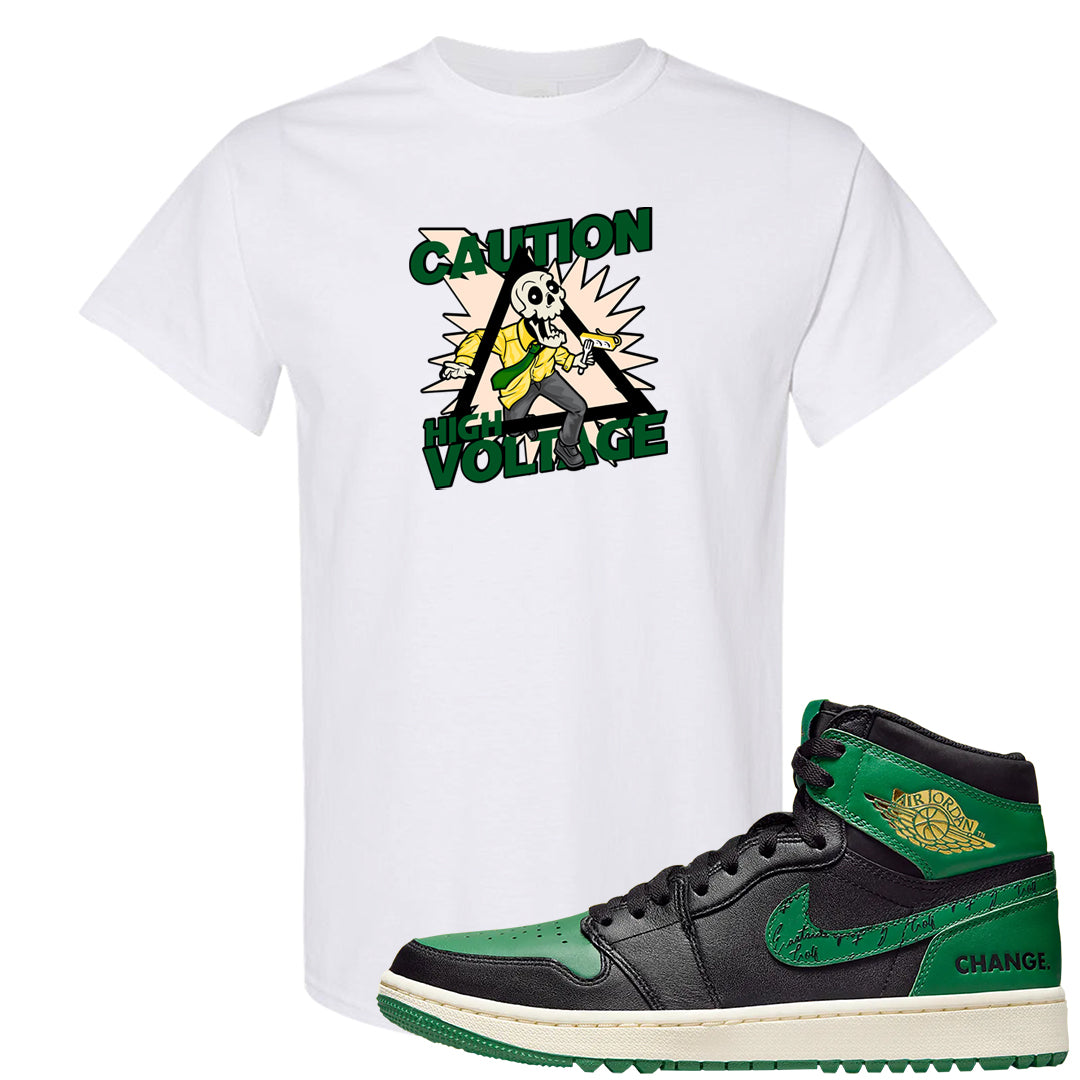 Golf Change 1s T Shirt | Caution High Voltage, White