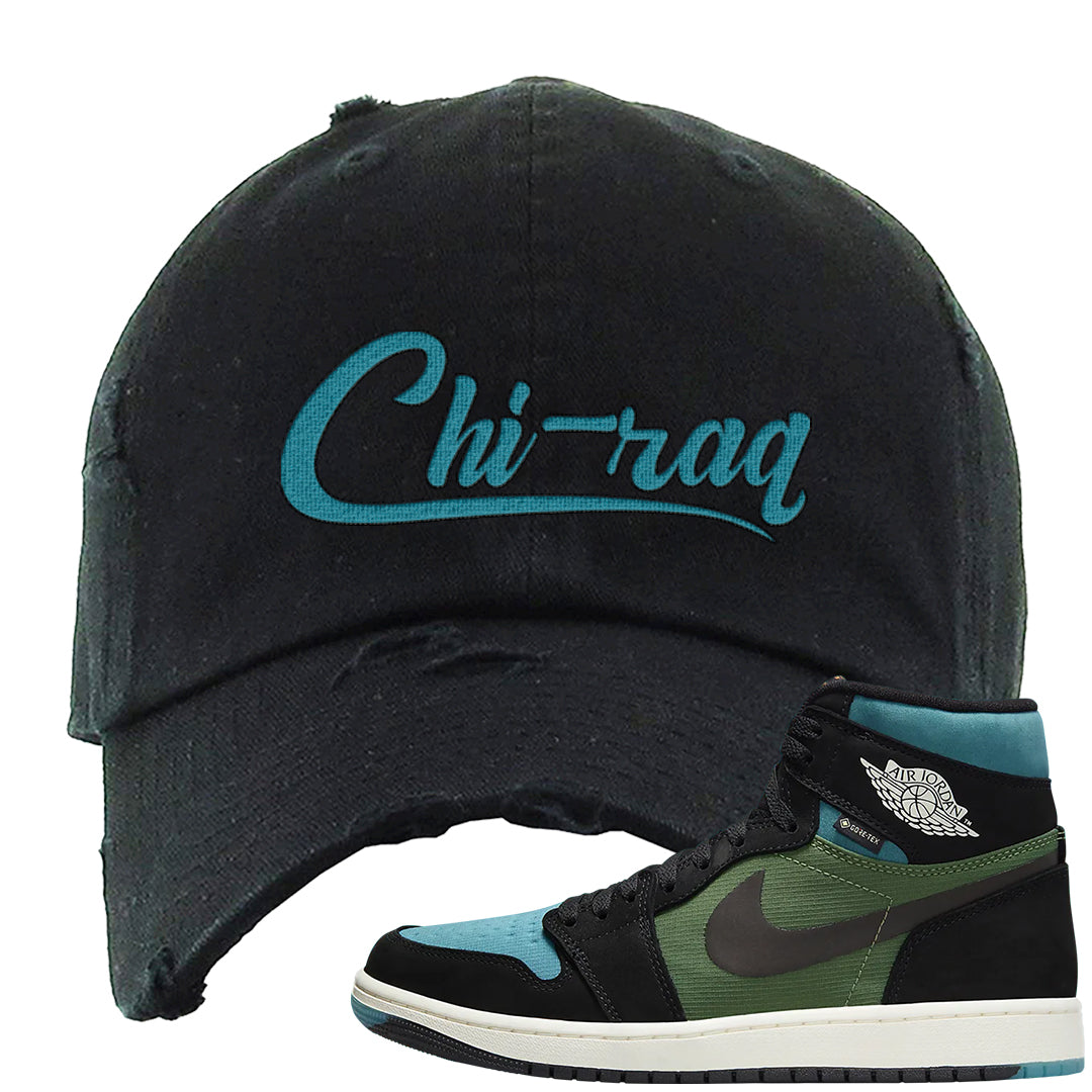 Element Black Olive High 1s Distressed Dad Hat | Chiraq, Black