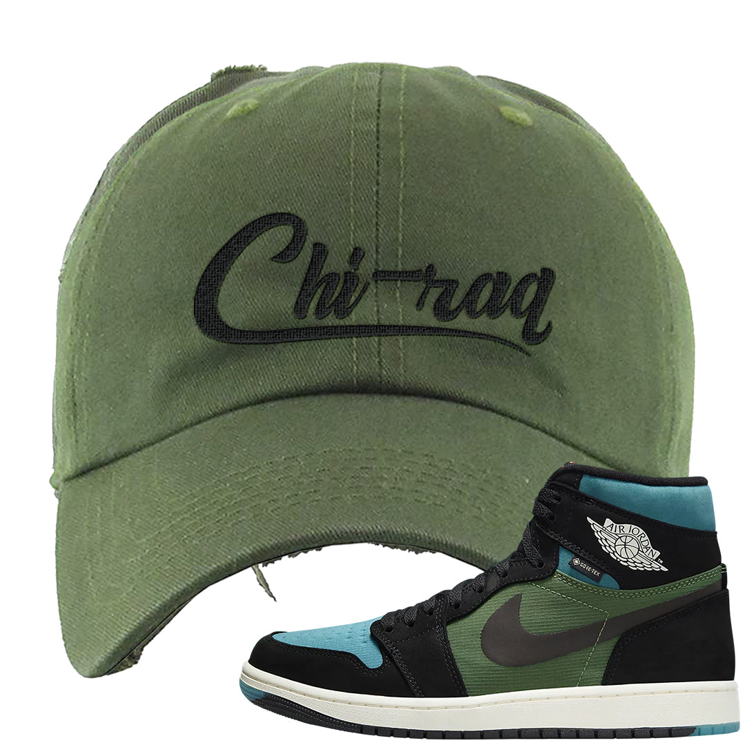 Element Black Olive High 1s Distressed Dad Hat | Chiraq, Olive