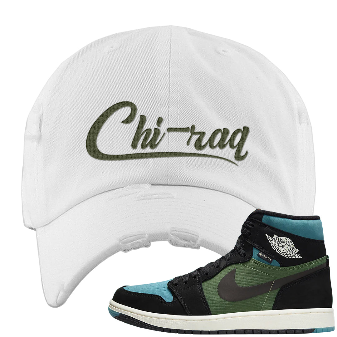 Element Black Olive High 1s Distressed Dad Hat | Chiraq, White