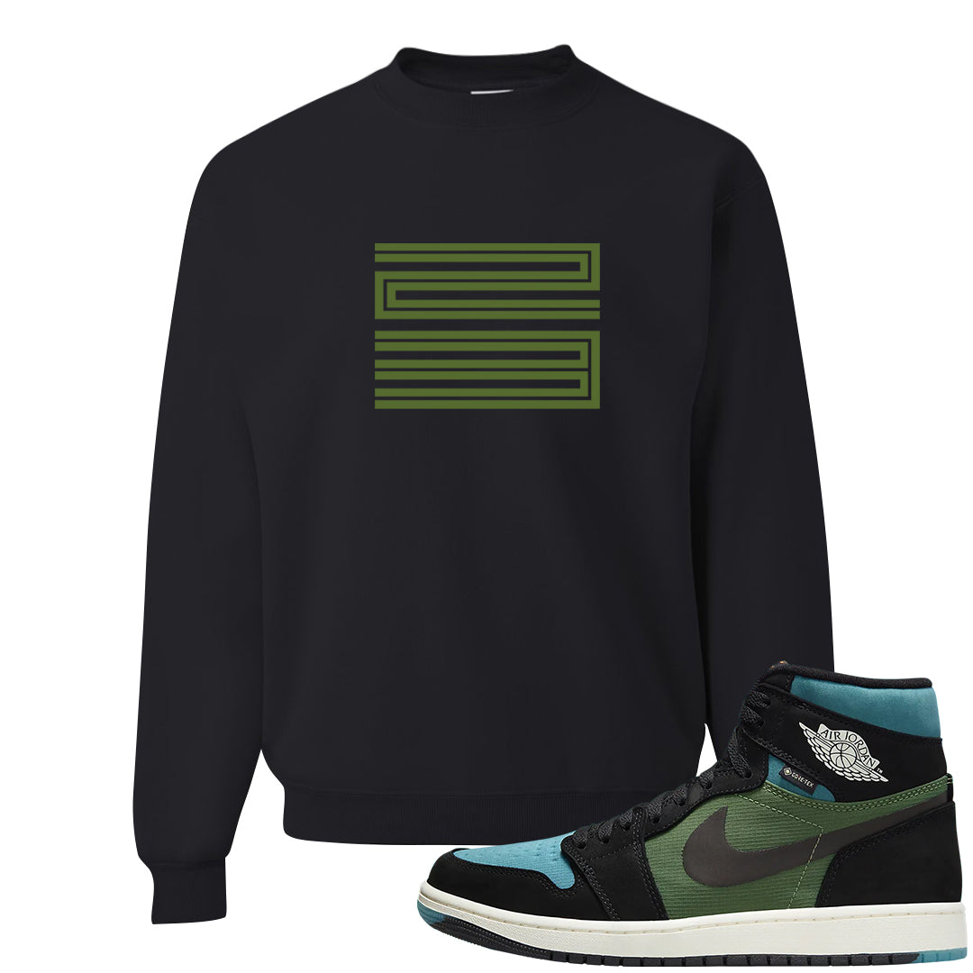 Element Black Olive High 1s Crewneck Sweatshirt | Double Line 23, Black